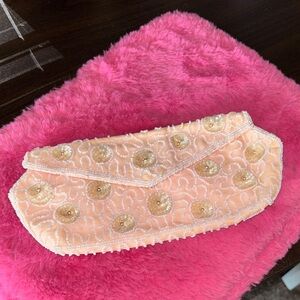 VINTAGE WALBORG handmade clutch purse bag Made in Belgium, peachy pink